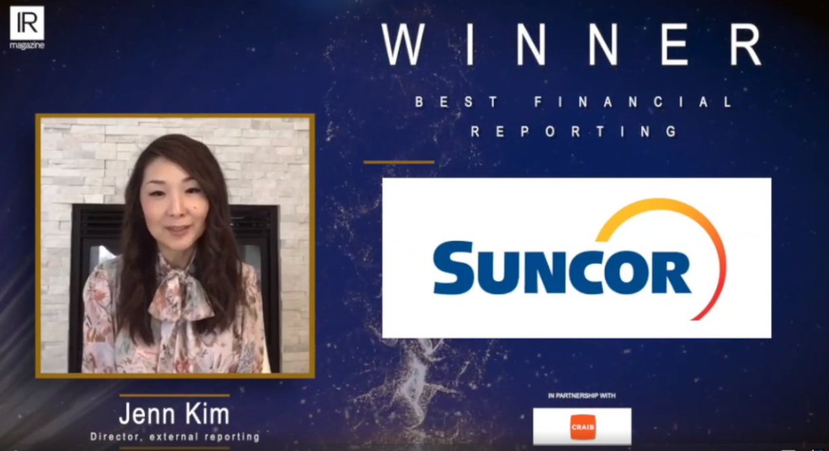 IR_Impact's tweet image. Congratulations to @Suncor for winning the Best financial reporting award. Presented by @craibdesign #IRawards #IRchat