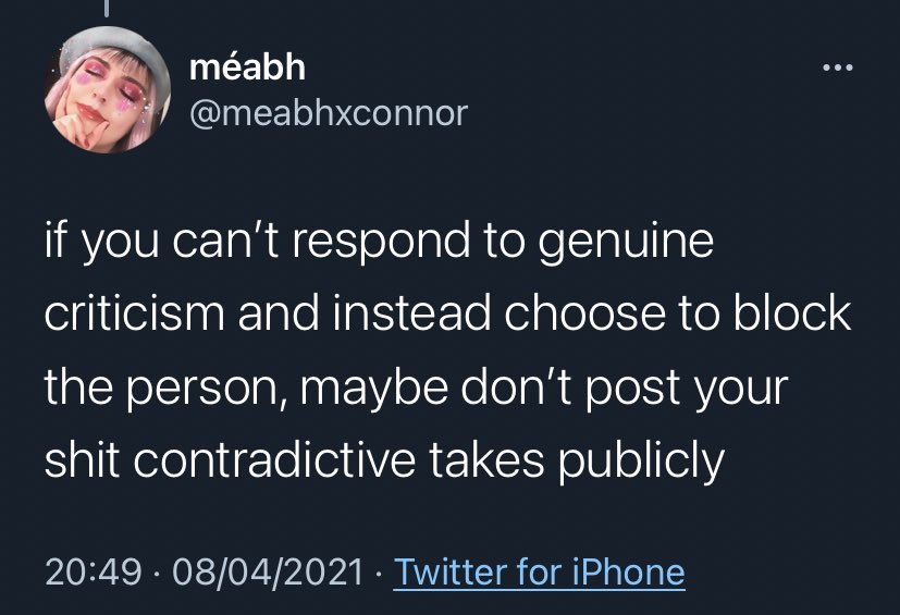 If you’re asking facetious questions under the guise of “genuine confusion” and then quote tweeting me to try and make a dick out of me, you forfeit your right for me to engage you like an adult. It’s not “genuine criticism”, you’re a keyboard warrior acting big and tough.
