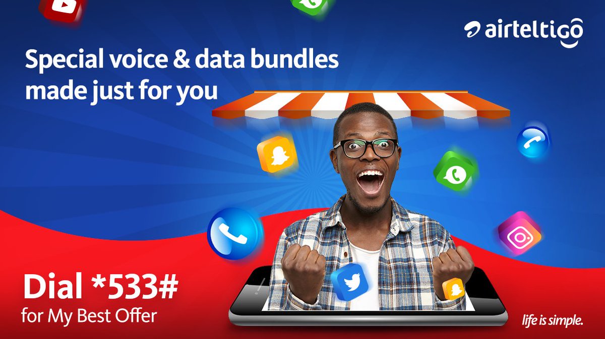 theatghana's tweet photo. Get to know your Special Offers made just for you today.
Dial *533# today and enjoy our #DataBundle & #CallBundle now!
#LifeIsSimple #SikaKokoo #BigTimeData #UnlimitedCalls #FuseBundle https://t.co/leNV8Wln0W