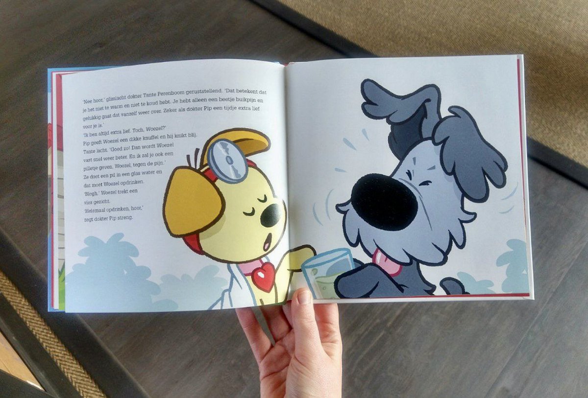 And another new Woezel and Pip book one I drew the layouts and the cover for, titled Naar De Dokter. I also did the final line art on most pages, but Wil Raymakers drew it for the second spread shown here.