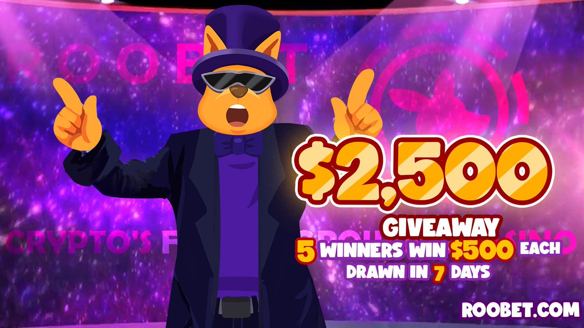 $2,500 Giveaway!💰

5 Winners - $500 EACH!

-Follow
-Like and RT❤️
-Tag 2 friends
-Comment your Roobet Username🦘

Winners announced in 7 days ⌛️

Crypto's Fastest Growing Casino: roobet.com