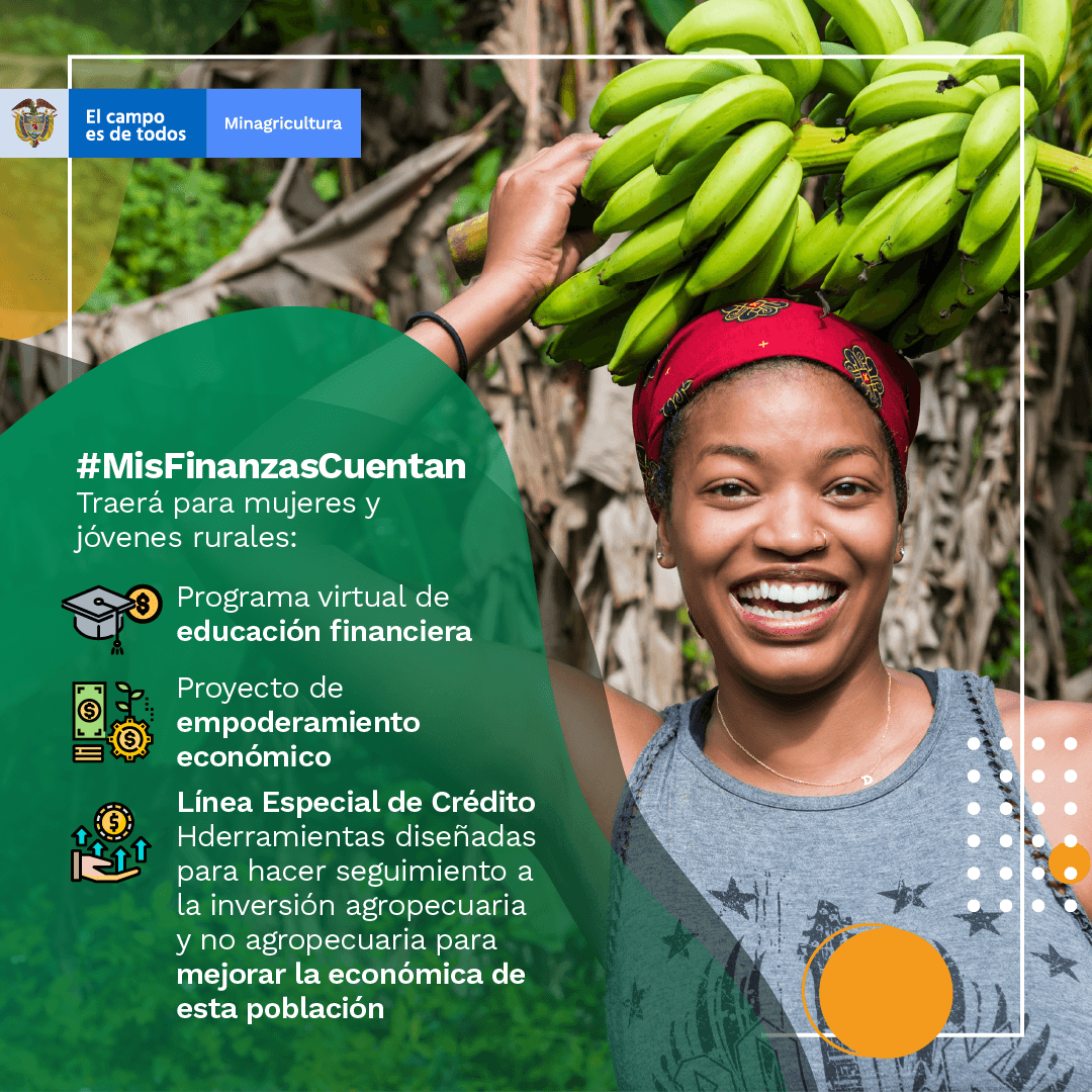 Finagro's tweet photo. En el sector agropecuario continuamos trabajando por las mujeres rurales; por eso llega #MisFinanzasCuentan una estrategia cargada de herramientas y programas para fortalecer las capacidades financieras de las mujeres rurales como una Línea Especial de Crédito y capacitaciones. https://t.co/VlljixR6lL