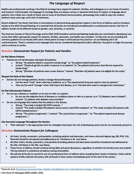tmprowell's tweet photo. PLEASE stop saying “patients who have failed __ .” Patients don’t fail treatment. The treatment fails them. If it was your treatment that failed them, having that pointed out to you leads to a predictably awkward moment. Trust me.😬

See ASCO Lang of Respect guidelines. 👇 https://t.co/qv4FFwGzZ2