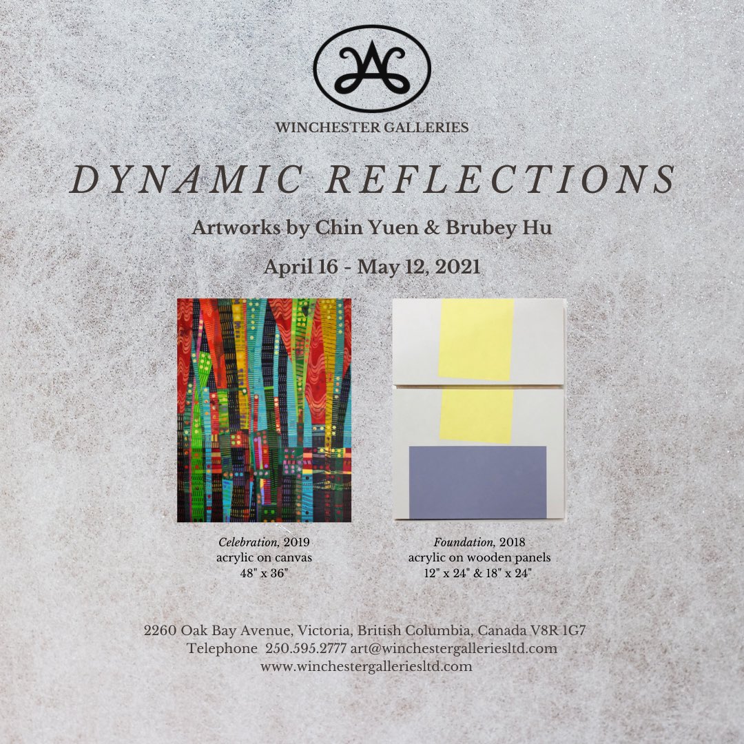 WGalleries's tweet photo. Our next exhibition, Dynamic Reflections, will run from April 16 - May 12 and will feature vibrant artworks by Canadian abstract artists Chin Yuen &amp; Brubey Hu.

We cannot wait to share this gorgeous collection with you all!
.
.
.

#chinyuen #brubeyhu #winchestergalleries https://t.co/6Mx6yZ9EFS