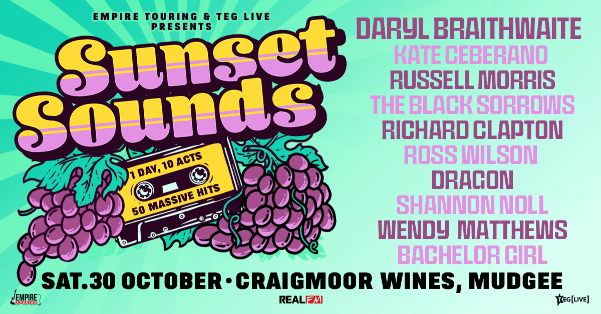 Empire Touring and TEG Live have announced the next Sunset Sounds extravaganza will be heading to Craigmoor Wines Mudgee on Saturday, 30 October.

My TKT presale Tuesday 13th April 2 pm - Friday 16th April 9:30am: bit.ly/SUNSETMU21