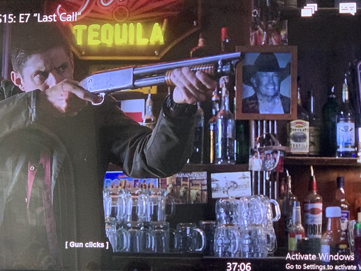 I know I’m probably officially in the weeds but it really looks like Dean is shooting George STRAIT here (country singer but play on words in this extremely not-straight episode) and I can’t seem to stop cackling. 