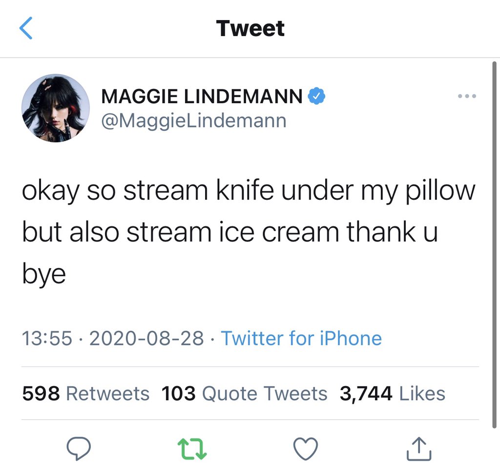 Maggie tweeted this the day ice cream & knife under my pillow were released