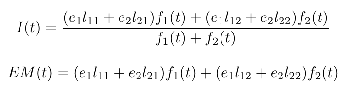 Now, let us state some useful things. The product ELF gives emissions, and intensity can be obtained from that. Therefore we have the following where I(t) is the emissions intensity and EM(t) the emissions.