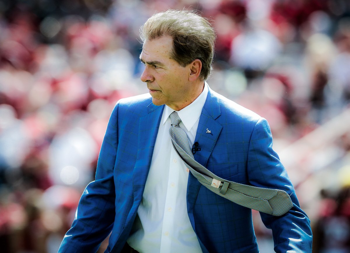UA_Athletics's tweet photo. What color spring suit do you think Coach Saban will wear next for A-Day? 🏈☀️

#RollTide https://t.co/o1J1SfIS8d