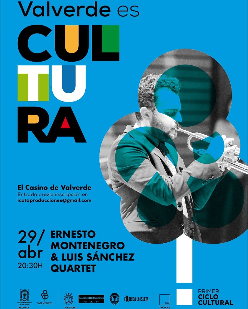 icotaprod's tweet photo. Tercera cita de #ValverdeEsCultura

Ernesto Montenegro&amp;Luis Sanchez Quartet estarán el 29 de abril en #elcasinodevalverde

Entradas previa inscripción  icotaproducciones@gmail.com

Organiza @AytoValverde 
Colabora@PrensaElHierro @Fabrica_Isleta #canariascreacanarias 
#elhierro https://t.co/t0AsRdlFYH