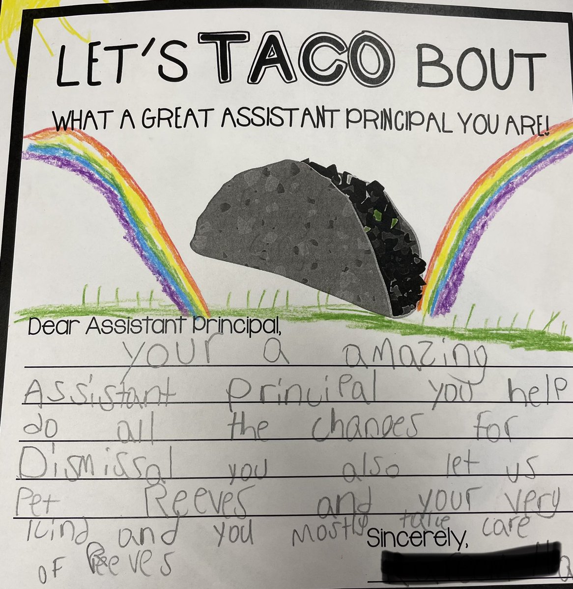 For Assistant Principal’s Week lots of students made me thank you cards. After reading them it’s clear that our kids think I do two things while at school....
1. Announcements (FTN) 2. Walk Reeves (our school therapy dog).  If only it were that easy! Lol #@Freedom_Lakota