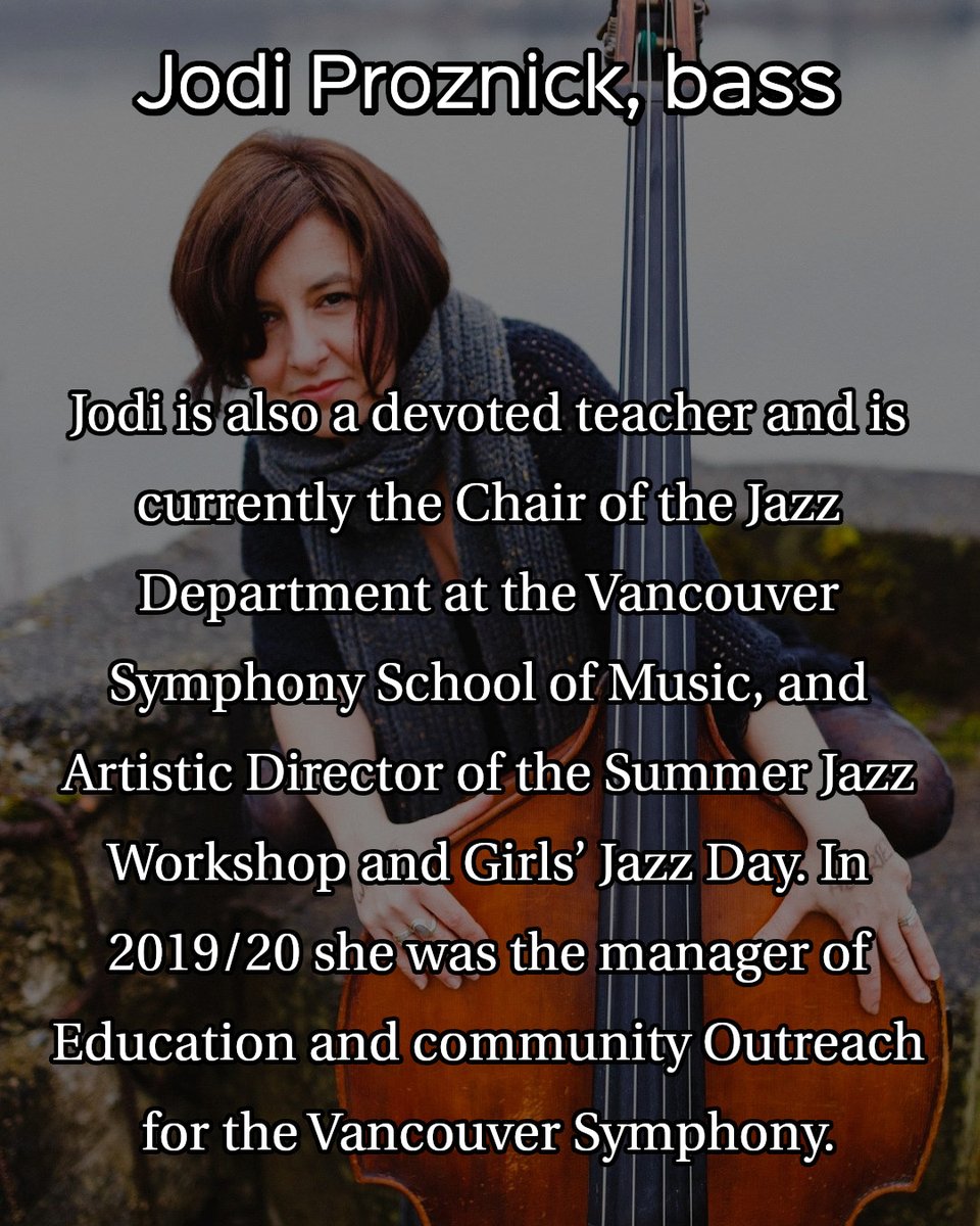 Our next concert experience, Charlie Parker w/ Strings, starts this Friday. We thought it was time to introduce you to our spectacular guest artists for this performance. Today, we're introducing you to bassist @JodiProznick. Tickets &amp; more show info at kamloopssymphony.com/concerts/charl…