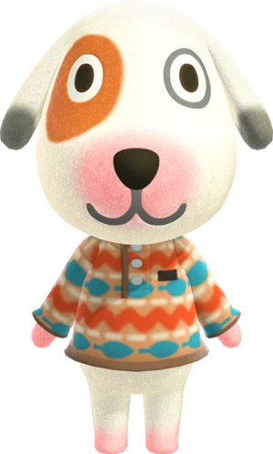 bones - I FREAKING LOVE THIS DOG idk why i've never had him on my island he's literally such a cute lil precious angel LOOK AT THE LITTLE SPOT FOR HIS EYE OH MY GOD AND THE FISH SWEATER!!!!!!! he's truly so wonderful keep doing you bones
