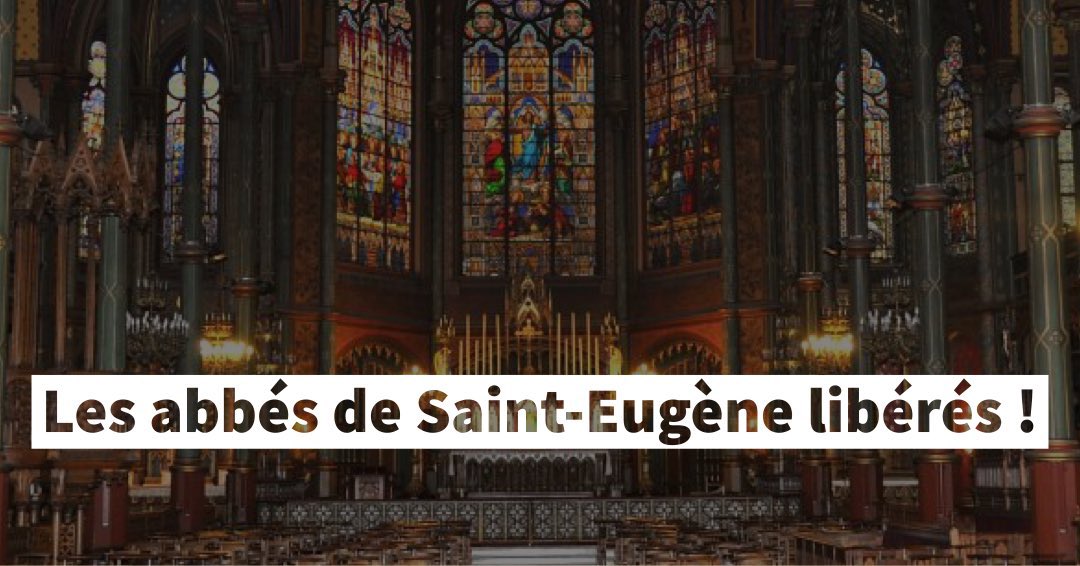 MesseObjectif's tweet photo. Les abbés de Saint Eugène viennent de sortir de garde à vue.

Nous resterons vigilants quand aux suites données à cette affaire.

#SoutienSaintEugene https://t.co/CGxUXoVWSI