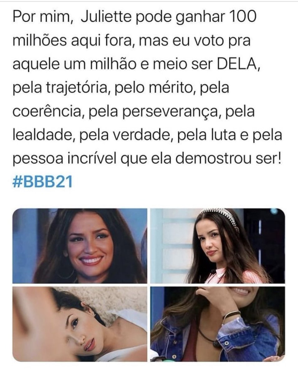 eudiegopierre's tweet photo. Big brother não é um programa pra quem merece mais pq precisa do dinheiro, bbb é pra quem se destaca #juliettecampea #BBB21 https://t.co/ognUJ97ZFD