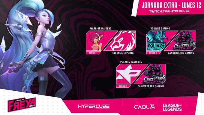 EternuxE's tweet photo. 🔜 Estas son las próximas jornadas que afrontará nuestro equipo femenino de #LeagueOfLegends en el torneo de @ghypercube 

🗓️ Domingo 11 a las 18 horas
🗓️ Lunes 12 a las 19 horas

#GoEternux #EllasJuegan https://t.co/UTprjIJzZh