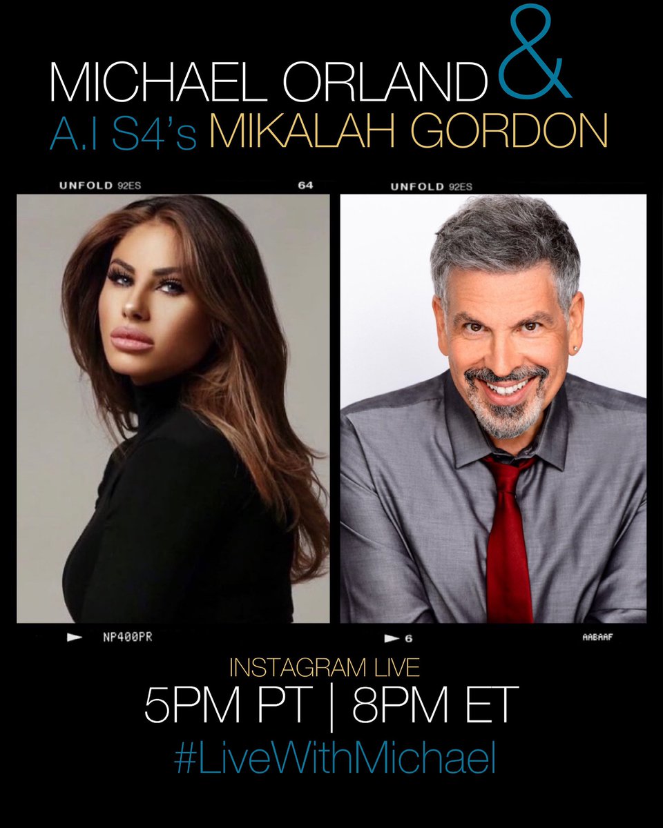 MichaelOrland's tweet photo. Very excited for my Instagram #LiveWithMichael show today starting at 5 pm PST featuring the beautiful and talented and zany (in the best way possible) @MikalahGordon be sure to tune in. https://t.co/YmonFOVnTh