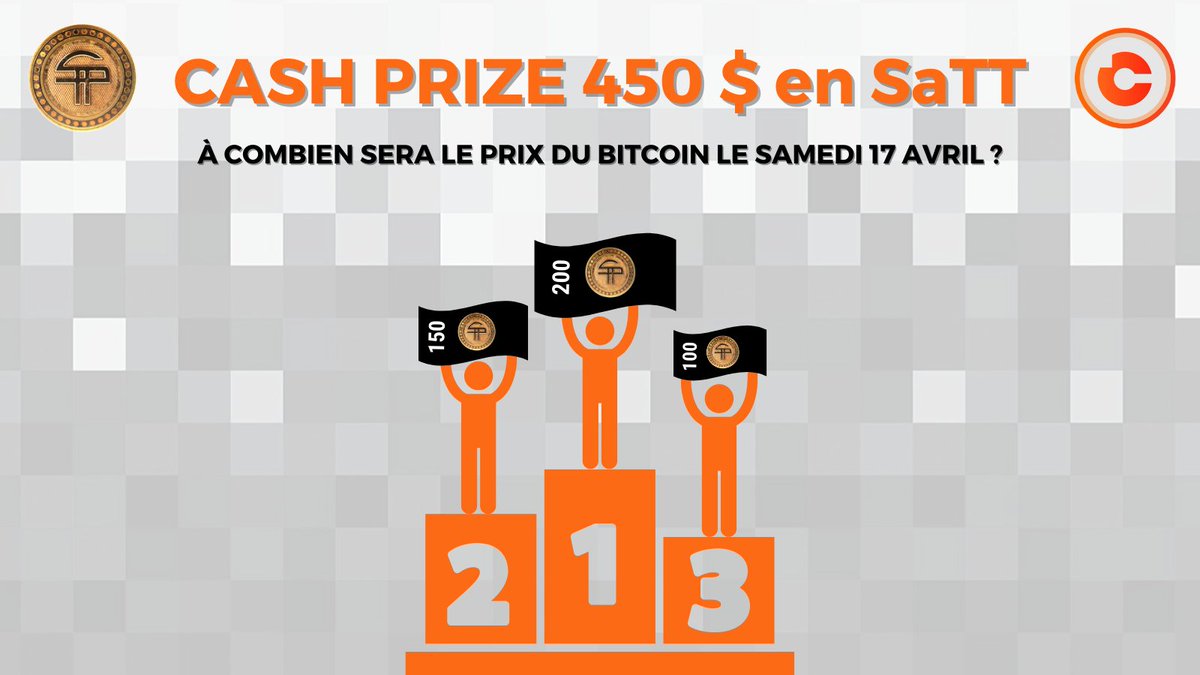 CoinTribuneFR's tweet photo. #JEUCONCOURS🎁
Tentez de gagner 200, 150 ou 100 $ en SaTT :
🔸Mettez en commentaire quel sera, selon vous, le prix du #Bitcoin le 17 avril à 18h ? 
🔸RT + Tagg @coin_tribune &amp; @SaTT_Token 
🔸Follow @coin_tribune &amp; @SaTT_Token 
Fin du jeu le jeudi 15 avril.
Résultat le 17 avril 🍀 https://t.co/Q78MjawHse