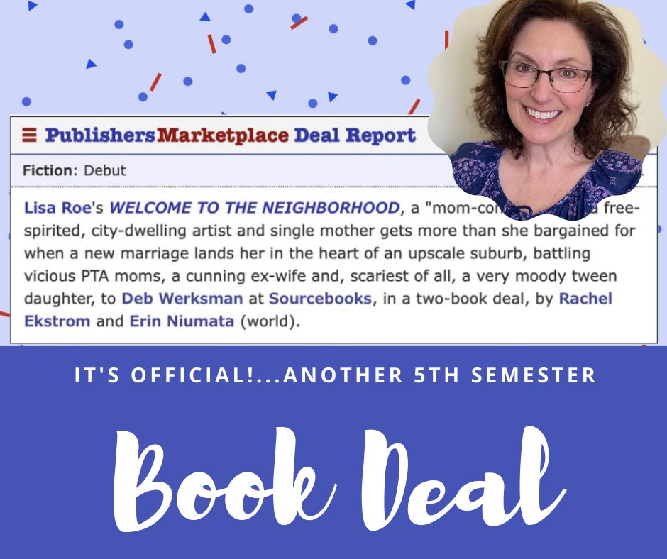 The5thSem's tweet photo. It NEVER gets old seeing our 5th Semester alumni realize their 📚dreams! 🎉CONGRATULATIONS @lisaroewrites 🥂 We can't wait for the hilarious and heartwarming WELCOME TO THE NEIGHBORHOOD to hit the shelves! 

#amreading #amwriting #WritingCommunity https://t.co/TLwdvBYxqi