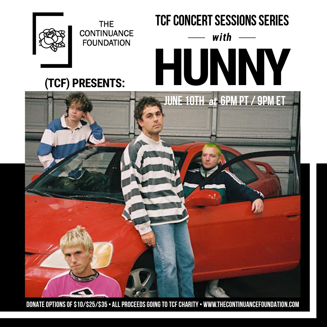 .<a href="/hunnytheband/">HUNNY</a> will be performing on June 10th for @TContinuancef’s virtual concert series. Tix available at dev-1.ee.bkstg.it/category/tcfse…. All proceeds go to The Continuance Foundation, a non-profit which brings mental health counseling, community, coaching and resources to musicians.
