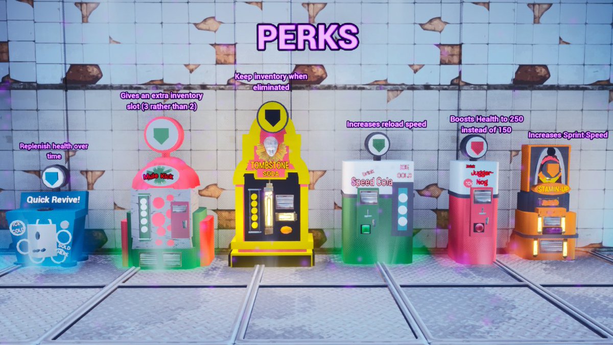 foohwooh's tweet photo. Thanks to @MistJawaYT, @Designs_TJ, and @FastSparkxy for some of the inspiration for these perk machines. Very happy with how they turned out. #Fortnite #FortniteCreative #Zombies #CODZombies https://t.co/bH2NoA9bVV