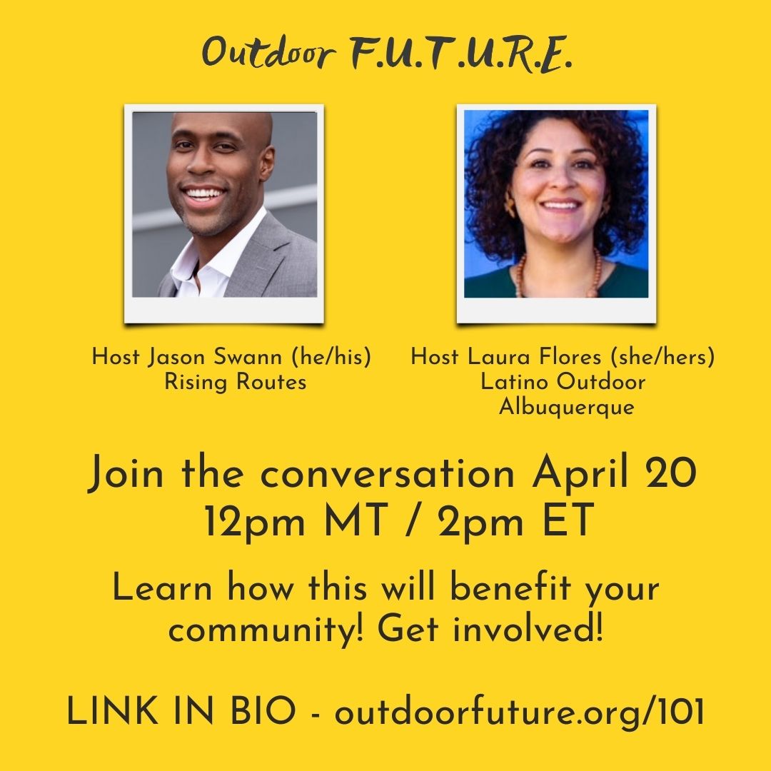OutdoorFUTURE's tweet photo. Join @OutdoorFUTURE to learn about the purpose, goals, &amp; upcoming activities of the initiative on our first-ever virtual event! Together, we can reimagine outdoor equity for all youth &amp; communities.

WHEN:
Tuesday, April 20th, 12pm MT/2pm ET

REGISTER:
https://t.co/p12gMxgfnf https://t.co/ZehpmmWOB3