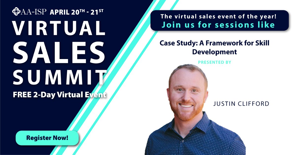 lessonly's tweet photo. Our very own @justin_clifford is speaking at the AA-ISP Virtual Sales Summit on April 21st about skill development! 👏👏👏 

We've gotta tell you, his talk will be 🔥. Justin knows his stuff, and he's also just an all-around great human.

Sign up for the summit in the thread! 👇 https://t.co/1ZpEVbVP8O