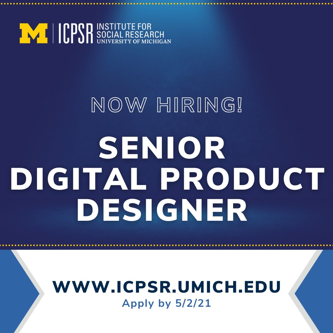 ICPSR's tweet photo. We're #hiring a Senior Digital Product Designer, who will help transform ICPSR from being design-aware to being design-driven. Learn more at https://t.co/zAoTPStTRP.
#WorkHere #HigherEdJobs #DesignJobs #Designers https://t.co/bBnY2YJBsd