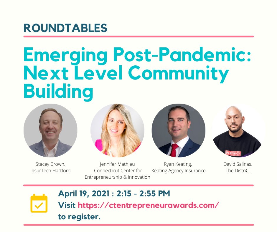 A little under two weeks until our #VirtualAwards show on April 19, 2021.  We are looking forward to our diverse group of roundtable participants.   Still time to register
ctentrepreneurawards.com