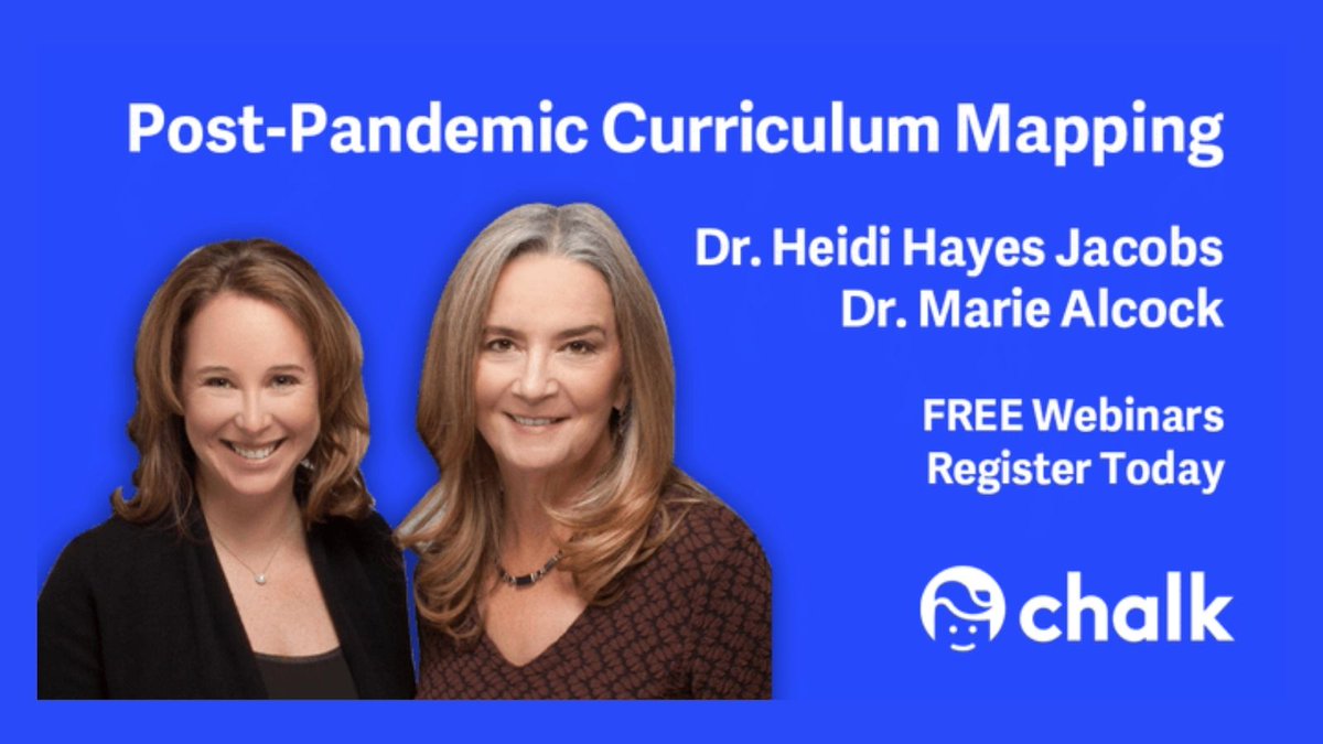 mariealcock's tweet image. Excited for next week&apos;s &apos;Curriculum Mapping Post-Pandemic&apos; webinar with @HeidiHayesJacob and @chalkdotcom. Tag a friend or colleague who would enjoy this session. #education #curriculummapping
bit.ly/3t2W1VP