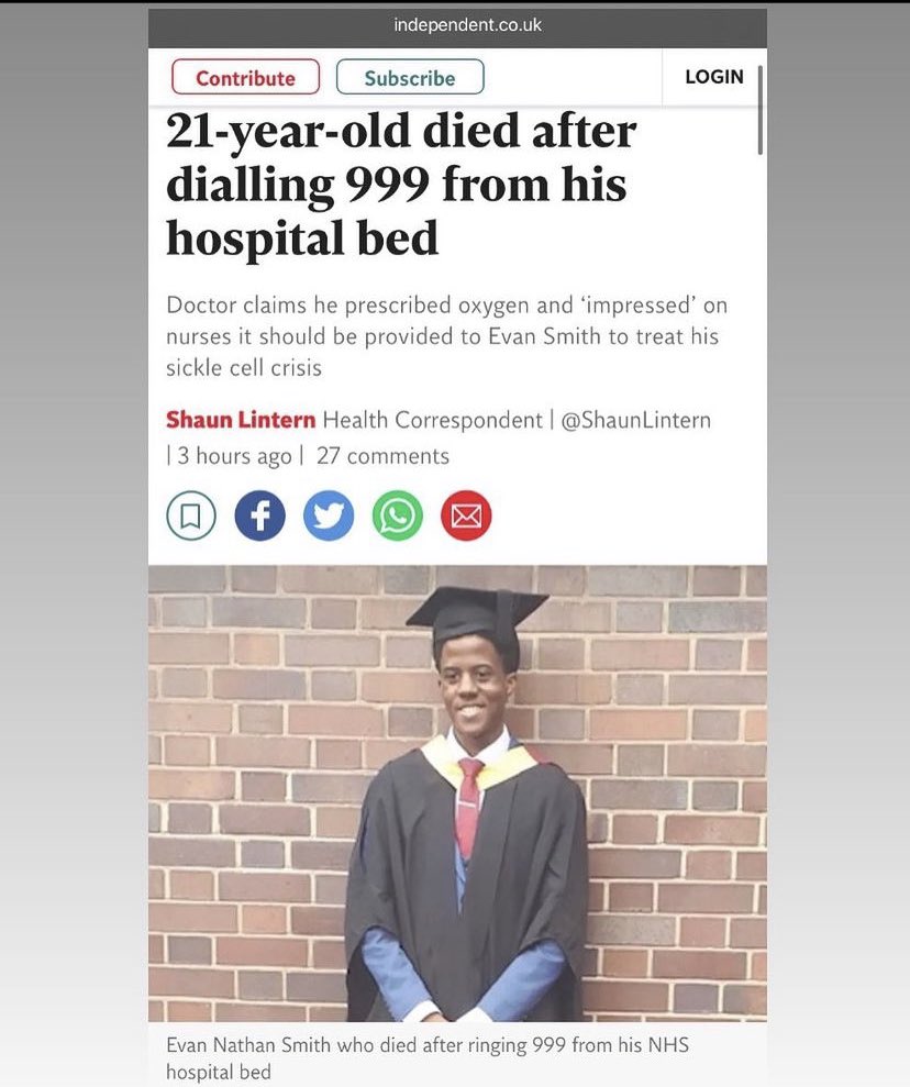SCNationUK's tweet photo. Who do we call when establishments built to protect us FAIL us?? REP 🕊#EvanNathanSmith #RichardOkorogheye #SickleCell https://t.co/vnorggW4CF