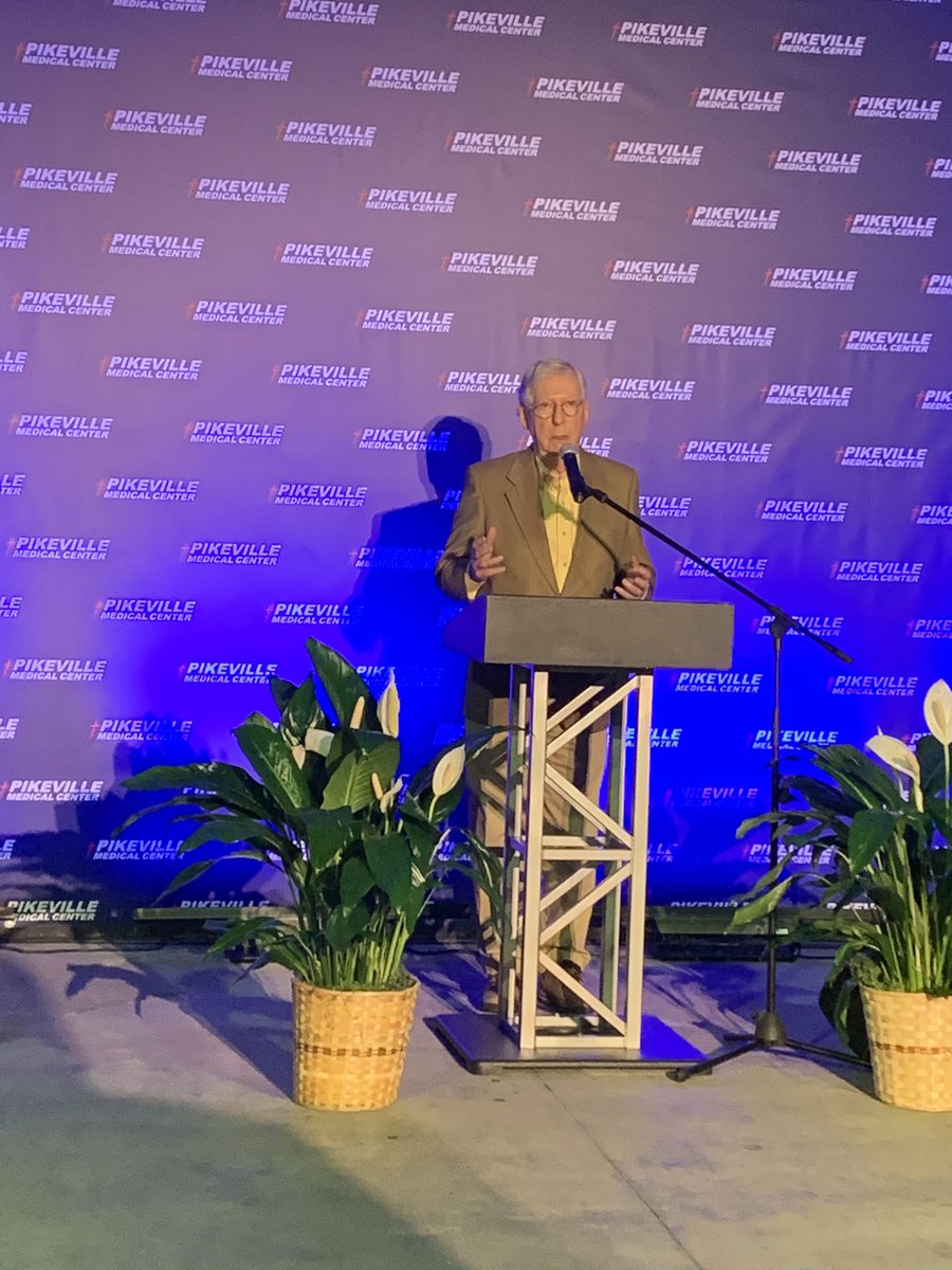 AngieHatton16's tweet photo. U.S.Senator Mitch McConnell spoke at Pikeville Medical Center. He congratulated Pike County for leading all Kentucky counties in COVID 19 vaccination rates. He said he’s hearing Republican men and women of child-bearing age are the groups more likely to resist vaccination. 1/2 https://t.co/gL0Ei8Lady