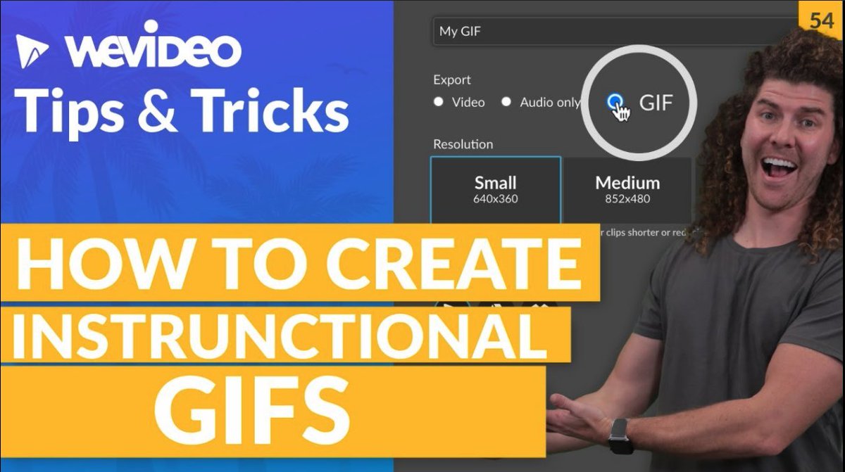 WeVideo's tweet photo. Join us live for a tips and tricks session with Max and Tyler.  🎬 😃 We're going to cover how to create instructional or learning GIFs using our GIF export option and call-out tools built right into WeVideo. Come with questions! #Education #EduGIF ➡️ https://t.co/J8xj6eVOSb https://t.co/Ix8JmLFD54