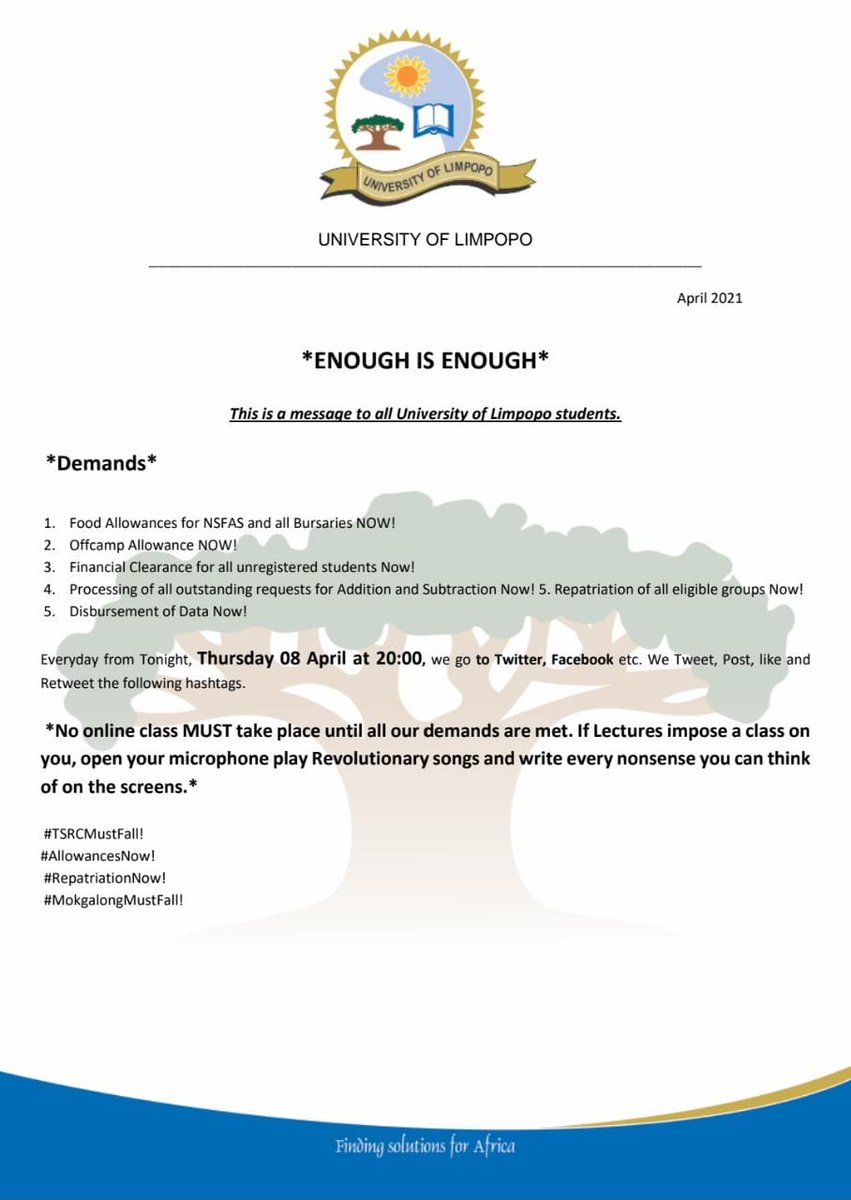LebogangRamok11's tweet photo. #TSRCMustFall
#AllowanceNow
#RepatriationNow
#MokgalongMustFall https://t.co/Qh7Q2DgXPg