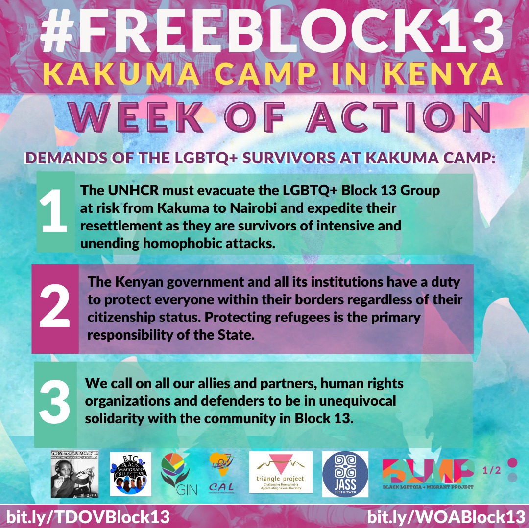 OfficialBLMP's tweet photo. #InSolidarityWithBlock13. I believe that the freedom of the LGBTQ refugees in Kakuma camp speaks directly to my freedom. @FathiaAbdalla, @FilippoGrandi, @UNHCR, @MaryLawlorhrds, @victor_madrigal, @DubravkaSRVAW
#FreeBlock13
#LGBTQKAKUMA https://t.co/4mti3O97l3