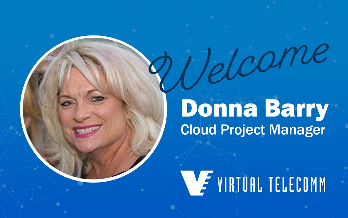 VirtualTelecomm's tweet photo. Join us in welcoming Donna Barry to the Virtual Telecomm team! Donna is our new Cloud Project Manager and has extensive experience in cloud phone deployments. Outside the office Donna loves going to concerts and sporting events so if you see her around town, be sure to say hello! https://t.co/PMsk1Cvydf