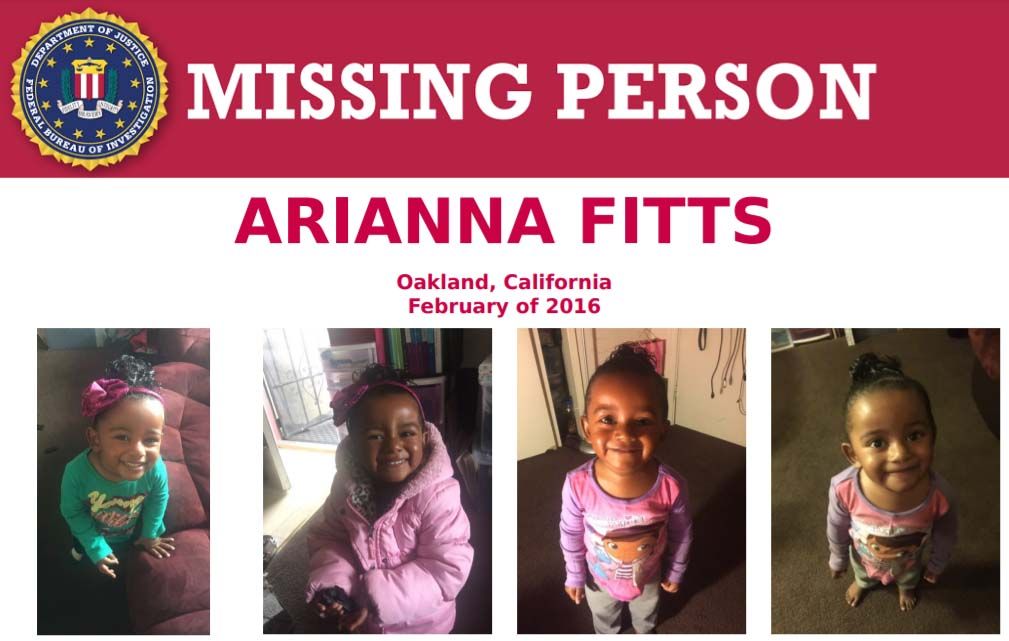 On April 8, 2016, the remains of the mother of Arianna Fitts were found in a public park in San Francisco, CA. It is believed that Arianna was not with her mother when she was killed, but Arianna remains missing. Help the #FBI find her: fbi.gov/wanted/kidnap/…