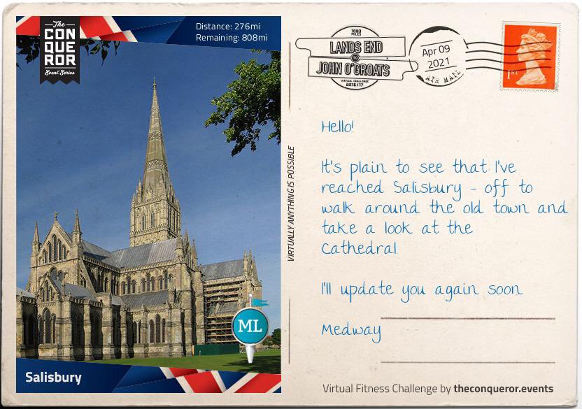 kazblunt's tweet photo. Further update for team Medway Liaison, we have made it to Salisbury. We are really going for it this month. #ActiveApril #teamwork https://t.co/4wUjvs1tsC