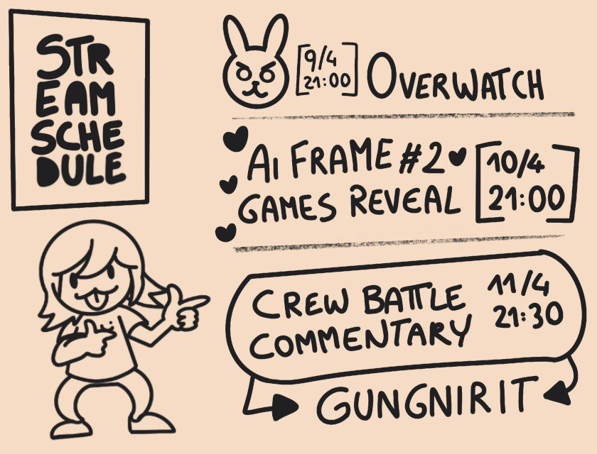 CammyZura's tweet photo. [ #STREAM SCHEDULE dal 9/4 al 11/4 ]
vi aspetto SABATO 10 ore 21:00 per il live reveal dei giochi del prossimo #AiFrame ♥ e DOMENICA 11 sul canale di @GungnirIT per una CB speciale..
---------------------
♥ https://t.co/BMyJNdBWFe ♥
#twitch #vstreamer #itavstreamer #TwitchIT https://t.co/gNiCsSABPf