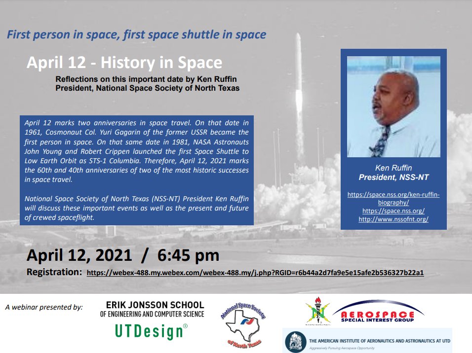 NSBEPros's tweet photo. Join the National Space Society of North Texas (NSS-NT), President Ken Ruffin in a discussion about History in Space.
6:45pm CT
Register: https://t.co/jdQCgGdXyS
#NSBEPros #HistoryInSpace #ExcellenceInMembership https://t.co/S6PmK8BOvI