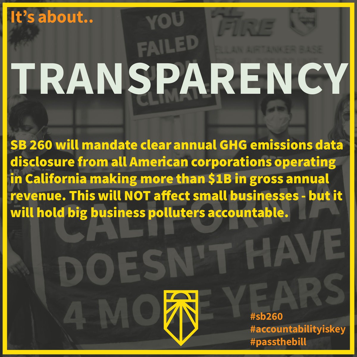 sunrisebayarea's tweet photo. It's the decade of the Green New Deal and we need to stop playing games. California is the 9th-largest economy in the world and our policy has a HUGE impact. A California GND starts with holding corporations accountable to their carbon emissions. Sunrise says PASS SB260. #sb260 https://t.co/hWKj1JeEaJ