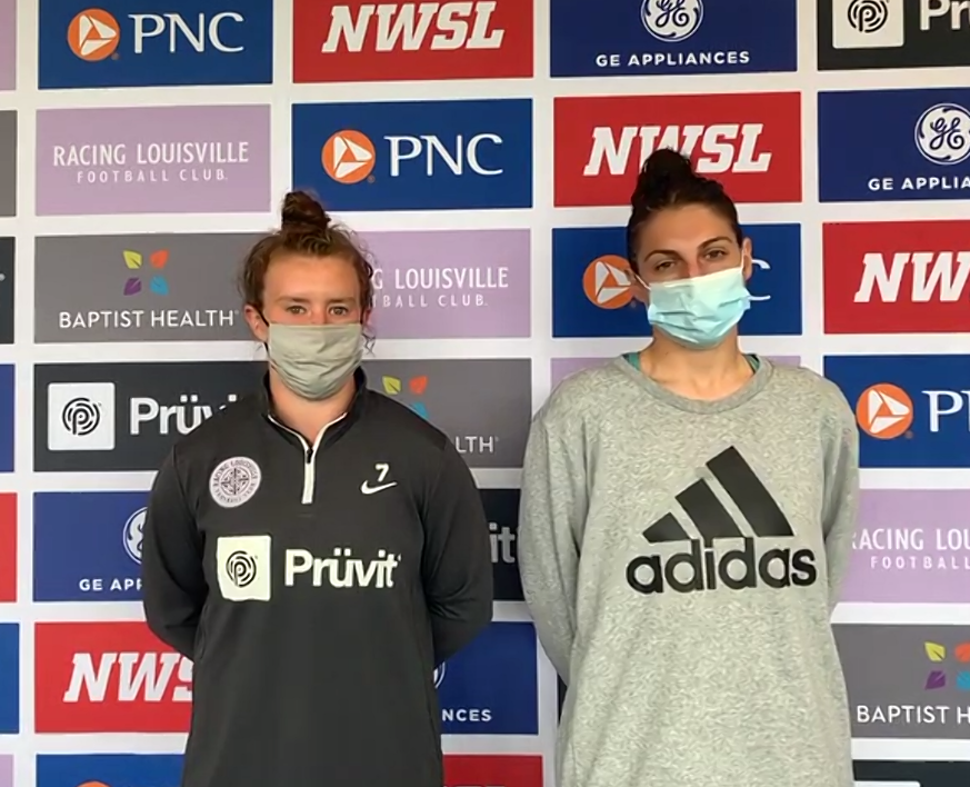 PaulMiles840's tweet photo. "Your seeing some of the best soccer players in the world." 
@RacingLouFC forward Savannah McCaskill and goalkeeper Michelle Betos prepare for the club's inaugural game on Saturday. https://t.co/rdVHwLCXQi