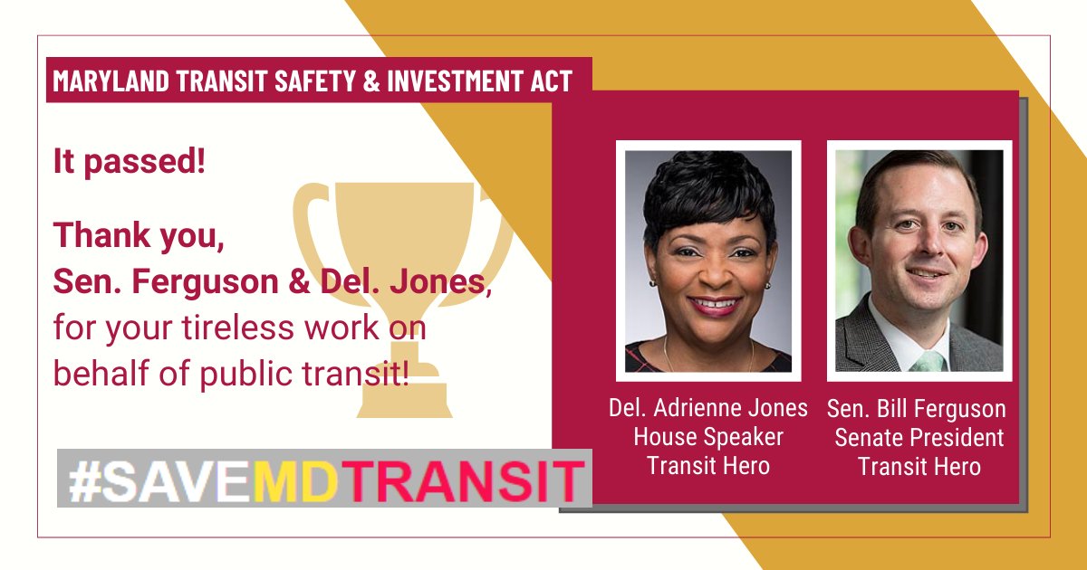 sierraclubmd's tweet photo. Thank you to @SpeakerAJones @SenBillFerg @BrookeELierman @corymccray @SenatorZucker for your work to pass the Transit Safety & Investment Act! Marylanders deserve climate friendly safe & reliable transit to get to jobs, education, healthcare. #SaveMDTransit #FundMDTransit https://t.co/TlTbvwmFKm