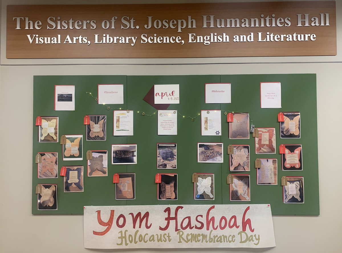 StJoeAngels's tweet photo. Today is #YomHashoah, also known as #HolocaustRemembranceDay. Students in “Bearing Witness: Holocaust Literature of Extraordinary Lives” wrote original poems inspired by the people, places &amp; lessons of the Holocaust. #StoriesSurvive #WeRemember #IntellectualDistinction #NotIButWe https://t.co/dpcSPcjSIJ