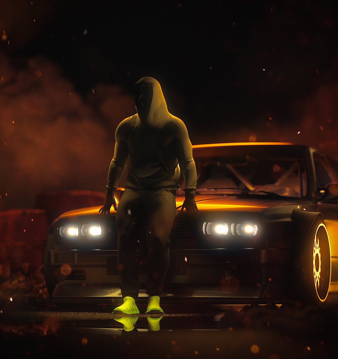 Drevangough's tweet photo. NFT Dealer. Playing around with creating clothing with marvelous designer. #nft #cryptoart #bmw #m3 #e30 #yeezy450 https://t.co/R4CWBpM8Hz