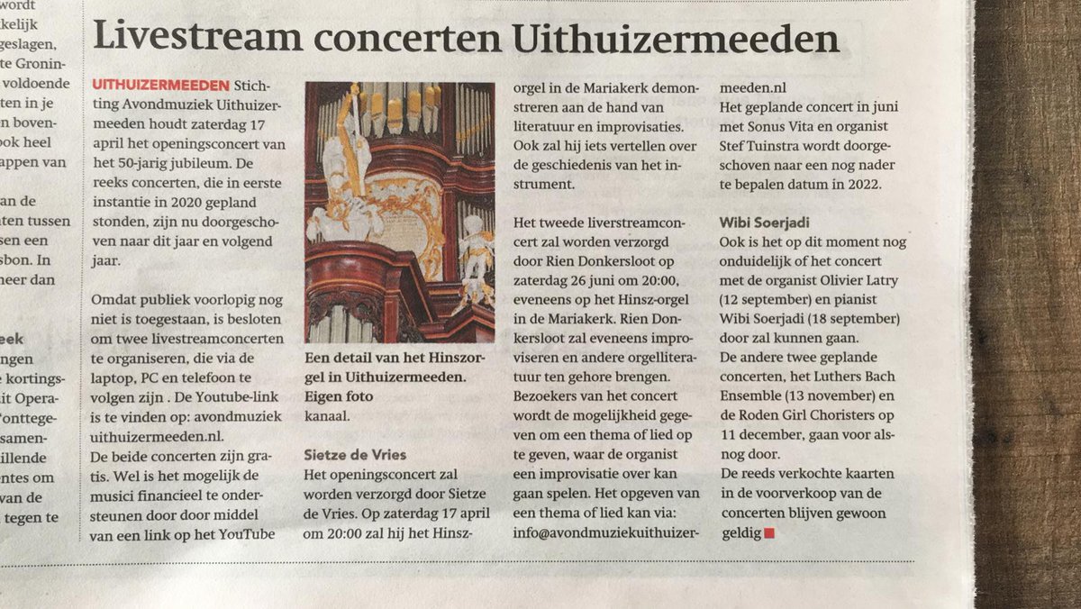 Volgende week zaterdag start ons jubileumjaar met een livestreamconcert door Sietze de Vries. 

Zie de aankondiging voor meer informatie, ook over de andere concerten in de reeks.