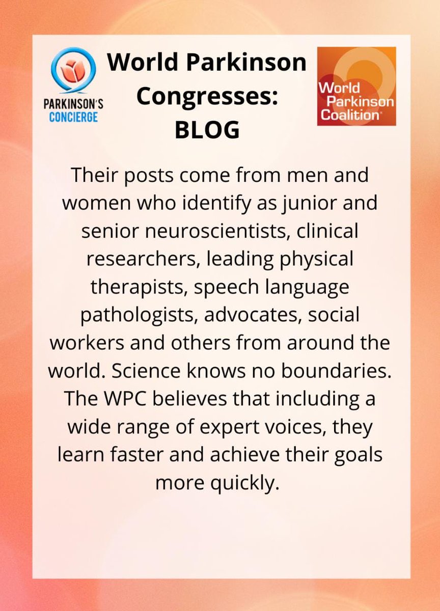 Did you know about World Parkinson Congress Blogs? 
Click here to know more: worldpdcongress.org
Parkinson's Concierge charity of the month. April 2021 World Parkinson Congresses a fantastic charity doing loads to improve the lives of people globally living with Parkinson’s