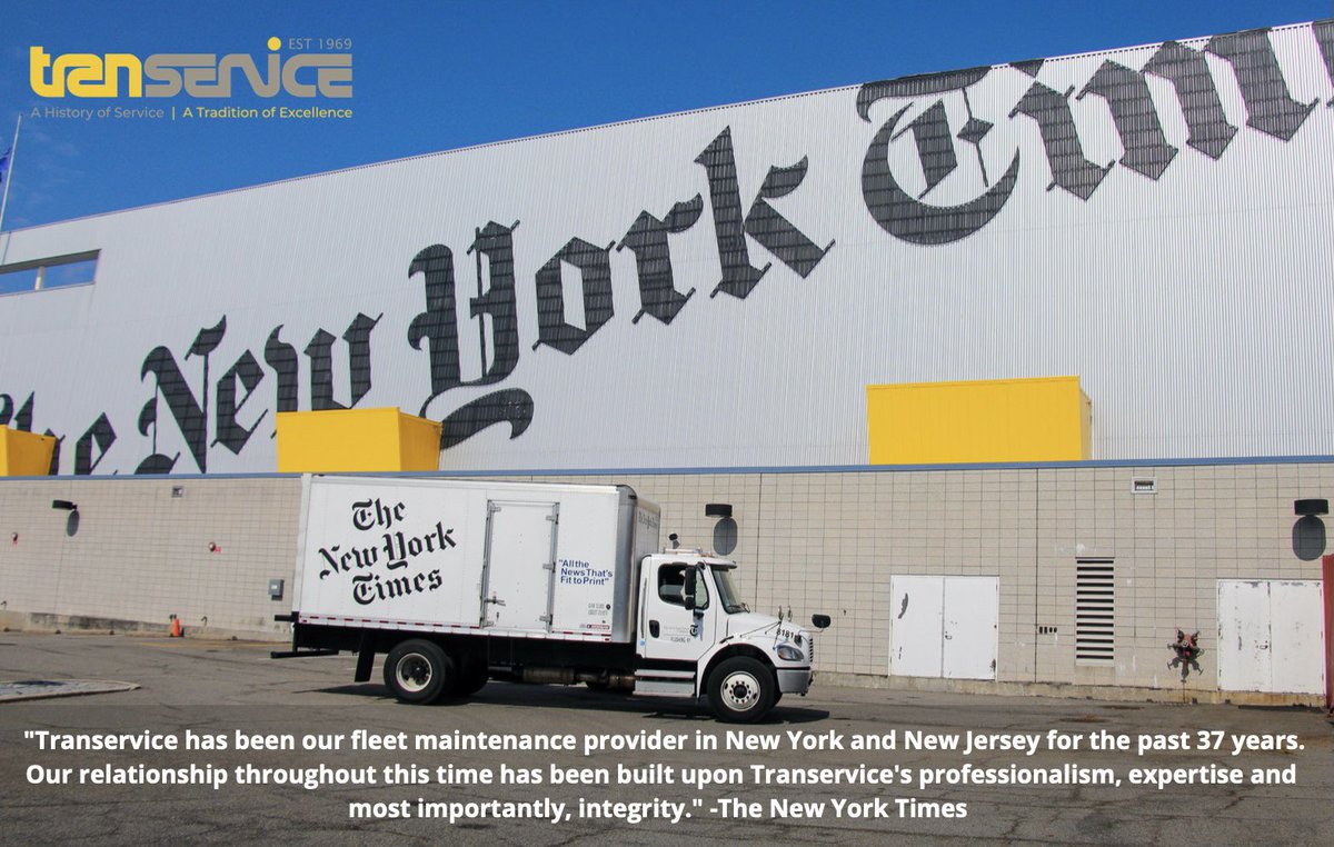 TranserviceInc's tweet photo. Transervice Thursday Customer Testimonials - @nytimes
#testimonialthursday #fleet #logistics #trucks #relationship #professionalism #integrity #partners #fleetmaintenance #onlygoingforward #helpinghand #trust https://t.co/9tLBwuy38K