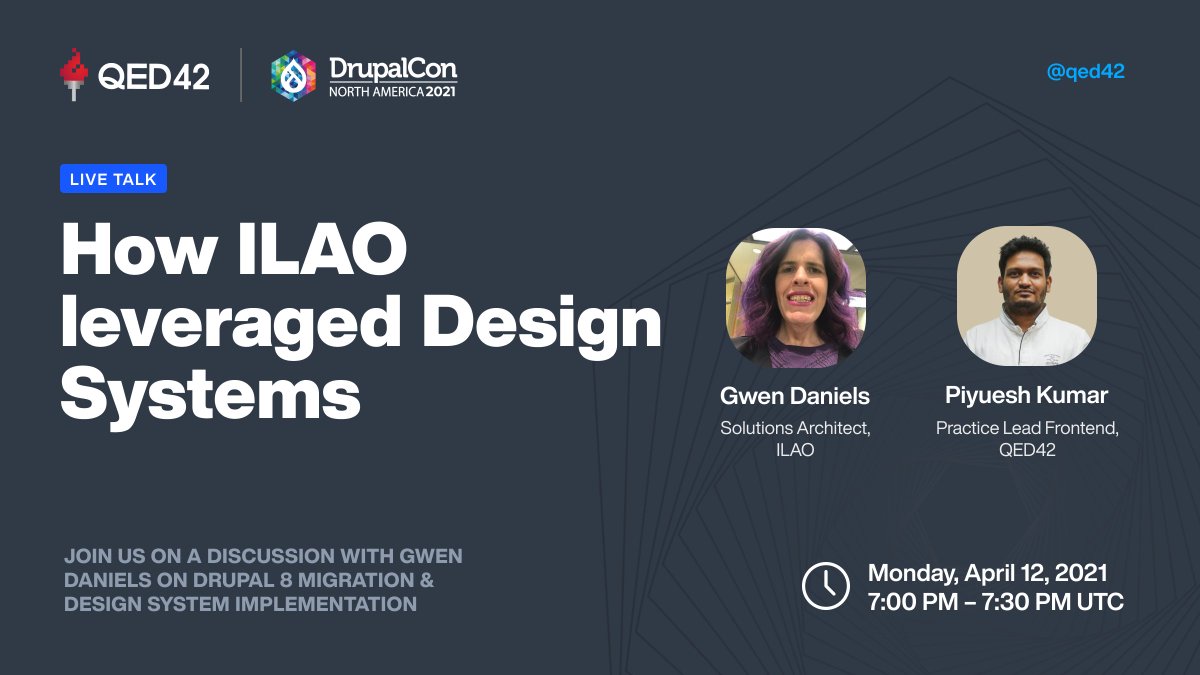 Gwen Daniels from ILAO will be joining us at our #DrupalConNA booth on April 12th to share <a href="/ILAO/">IL Legal Aid Online</a>’s experience of migrating to Drupal 8 and how the Design System has eased their content management. 
Visit bit.ly/2PXWY2Z and add this event to your calendar! <a href="/gadaniels72/">Gwen Daniels</a>