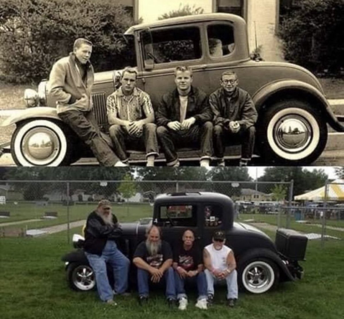 DudespostingWs's tweet photo. Same men, same car, 50 years apart https://t.co/nOtyU4Plfv